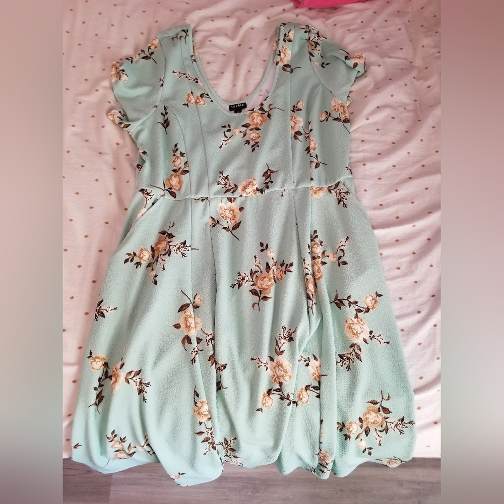 Mint Green Floral Textured Mini Skate Dress (torrid size 2)